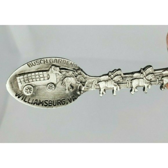 Fort Busch Gardens Williamsburg VA Eagle Embossed Pewter Mini Spoon | Vintage - Picture 7 of 12
